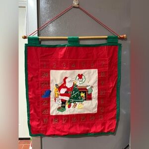 Vintage 1970s 1980s Embroidered Christmas Advent Calendar Fabric December Santa